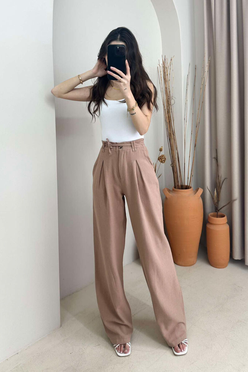 ONE COLOR SIMPLE WOMEN TROUSERS LIGHT BROWN/KAZB - 1