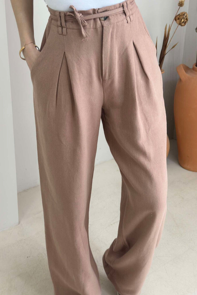 ONE COLOR SIMPLE WOMEN TROUSERS LIGHT BROWN/KAZB - 2