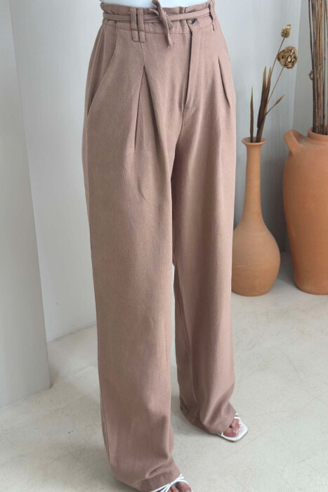 ONE COLOR SIMPLE WOMEN TROUSERS LIGHT BROWN/KAZB - 3