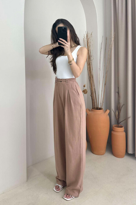 ONE COLOR SIMPLE WOMEN TROUSERS LIGHT BROWN/KAZB - 5