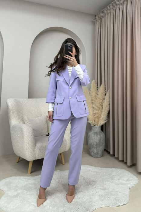 ONE COLOR SIMPLE JACKET+ TROUSERS WOMEN SET PURPLE/LEJLA - 3