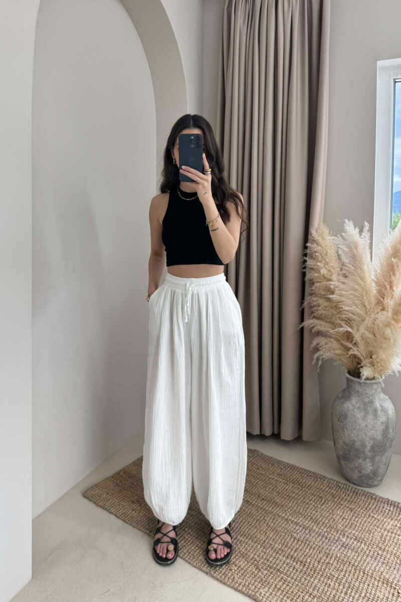 ONE COLOR SIMPLE WOMEN TROUSERS WHITE-E BARDHE - 2