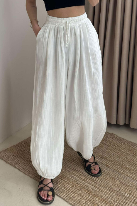 ONE COLOR SIMPLE WOMEN TROUSERS WHITE-E BARDHE - 3