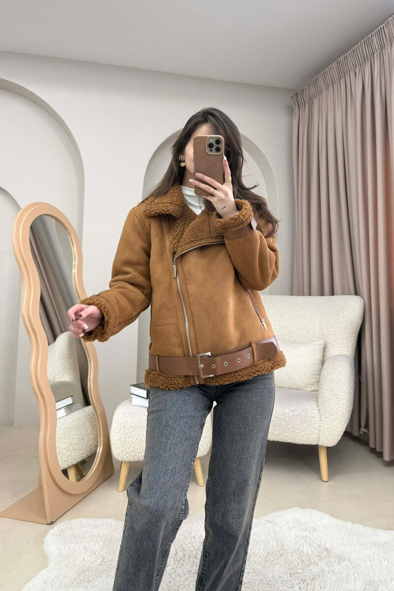 ONE COLOR SIMPLE WOOL WOMAN JACKET BROWN/KAFE - 1