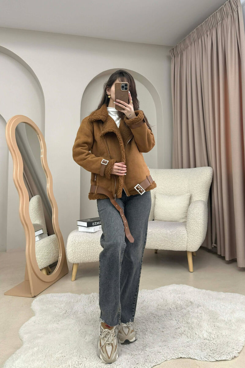 ONE COLOR SIMPLE WOOL WOMAN JACKET BROWN/KAFE - 2