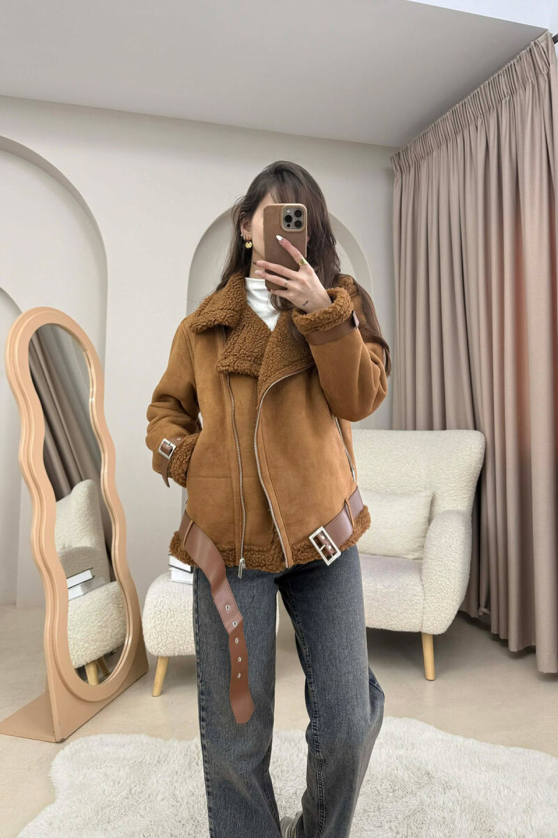 ONE COLOR SIMPLE WOOL WOMAN JACKET BROWN/KAFE - 3