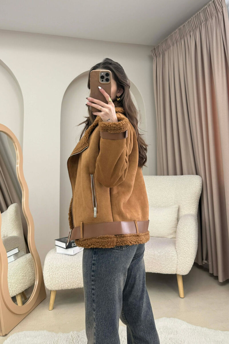 ONE COLOR SIMPLE WOOL WOMAN JACKET BROWN/KAFE - 4