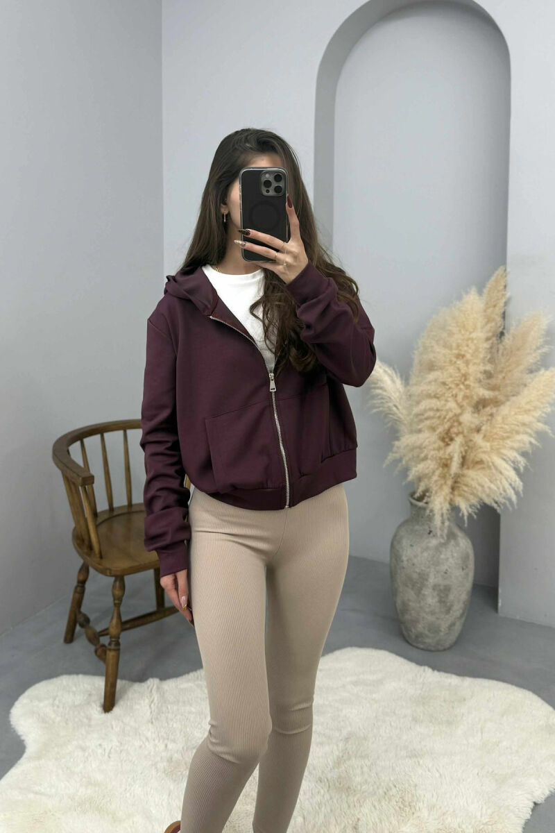 ONE COLOR SIMPLE ZIPPER HOODED WOMEN JACKET DARK BURGUNDY/VISHNJE E ERRET - 1