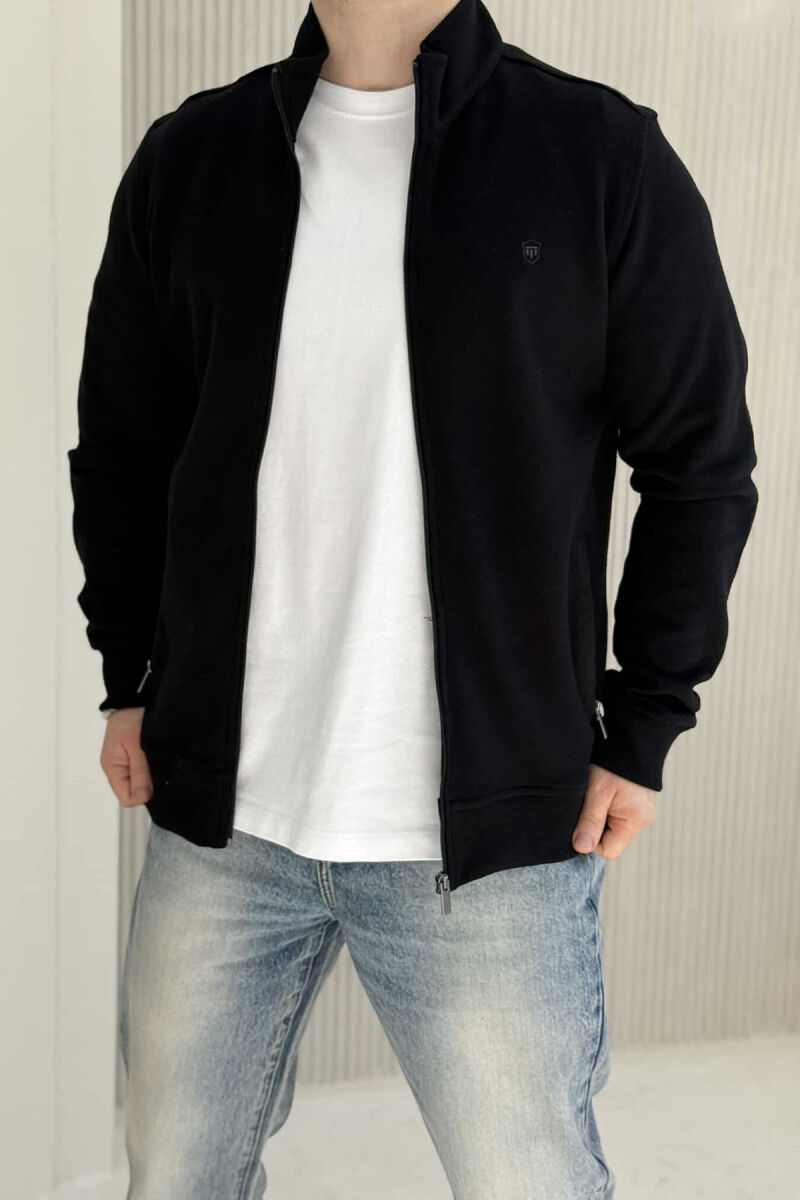 ONE COLOR SIMPLE ZIPPER MEN JACKET BLACK/ E ZEZE - 4