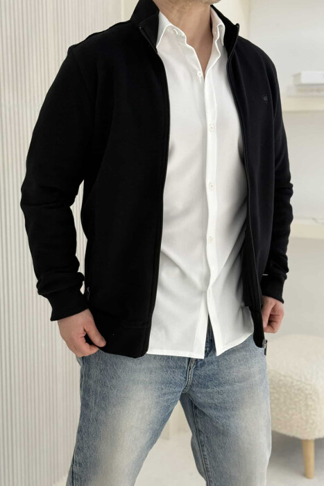ONE COLOR SIMPLE ZIPPER MEN JACKET BLACK/ E ZEZE - 7