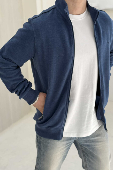 ONE COLOR SIMPLE ZIPPER MEN JACKET BLUE/BLU - 7