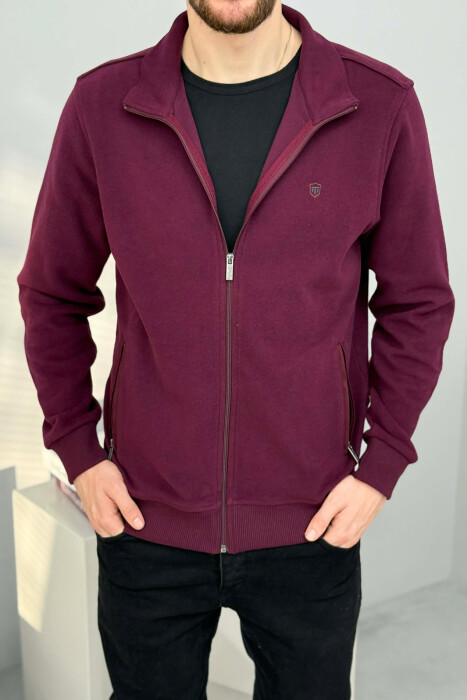 ONE COLOR SIMPLE ZIPPER MEN JACKET BURGUNDY/VISHNJE - KLAUDIO FASHION
