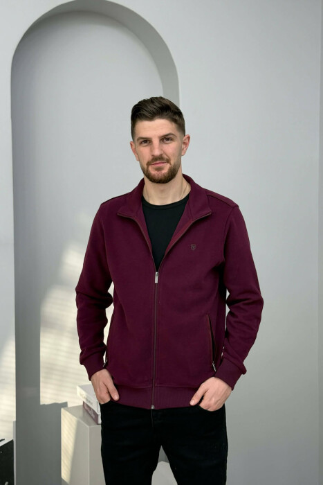 ONE COLOR SIMPLE ZIPPER MEN JACKET BURGUNDY/VISHNJE - 4