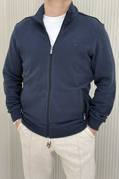 ONE COLOR SIMPLE ZIPPER MEN JACKET DARK BLUE/BEE 