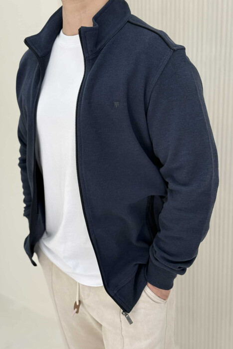 ONE COLOR SIMPLE ZIPPER MEN JACKET DARK BLUE/BEE - 3