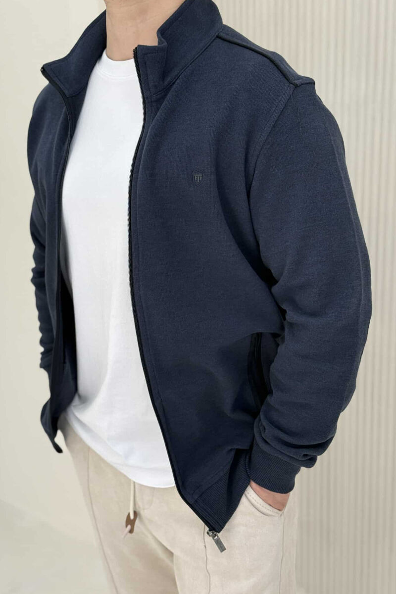 ONE COLOR SIMPLE ZIPPER MEN JACKET DARK BLUE/BEE - 3