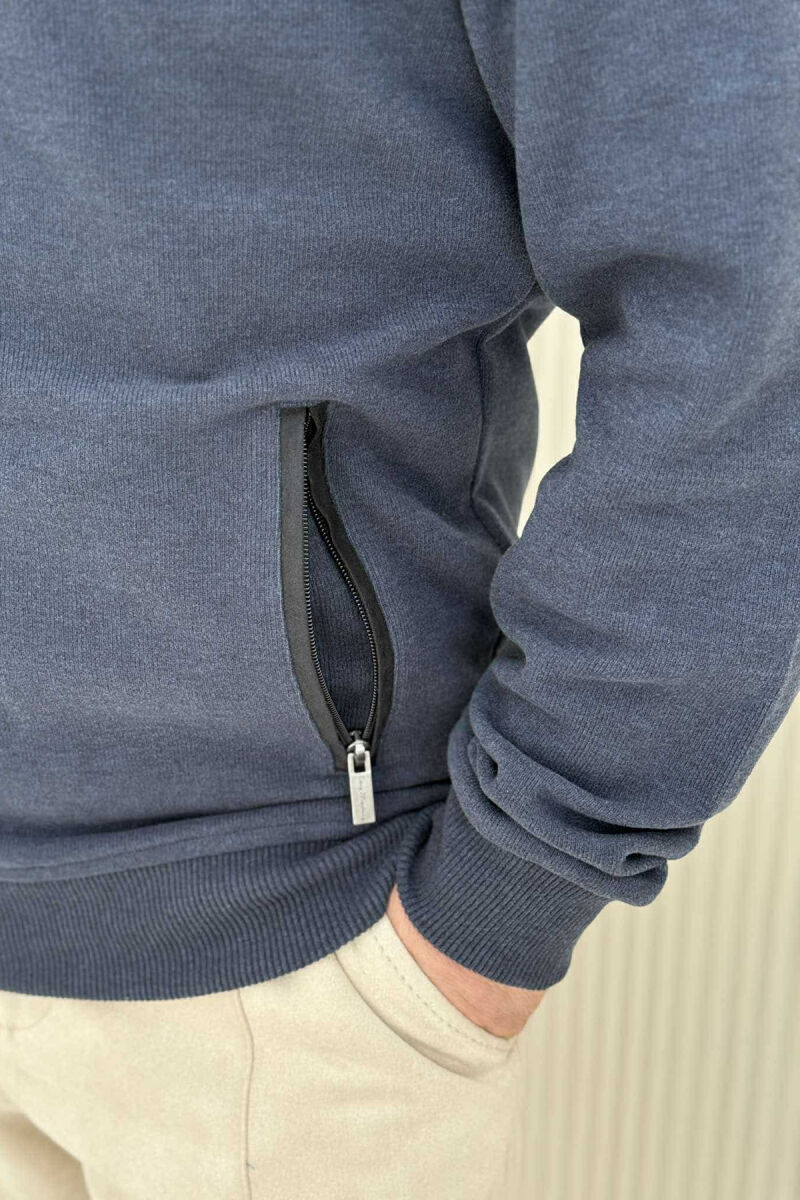 ONE COLOR SIMPLE ZIPPER MEN JACKET DARK BLUE/BEE - 4