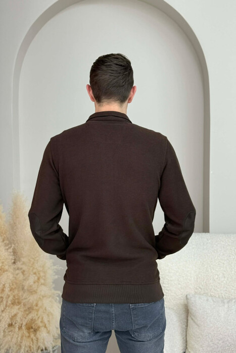 ONE COLOR SIMPLE ZIPPER MEN JACKET DARK BROWN/KAE - 4