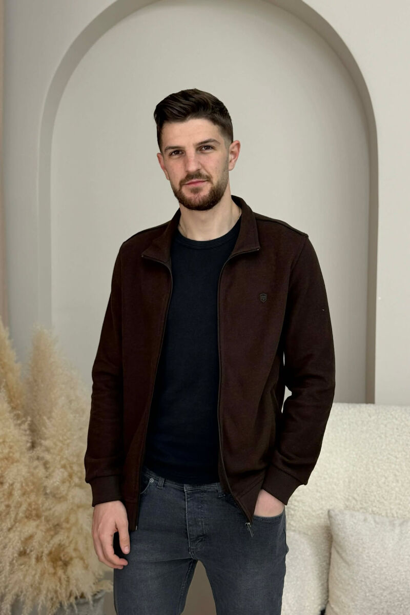 ONE COLOR SIMPLE ZIPPER MEN JACKET DARK BROWN/KAE - 5