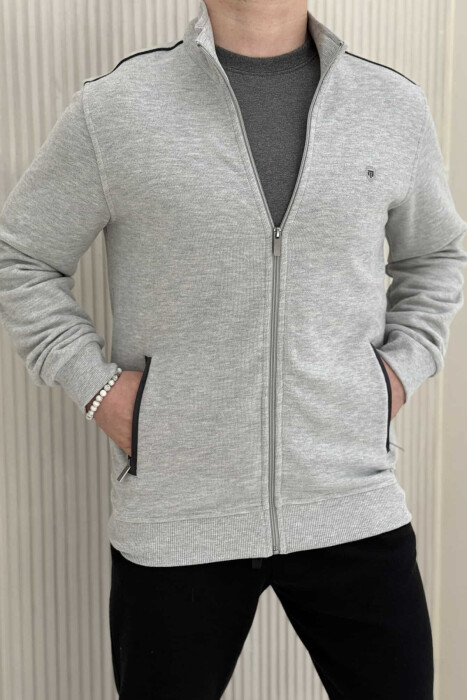 ONE COLOR SIMPLE ZIPPER MEN JACKET LIGHT GREY/GZ - 1