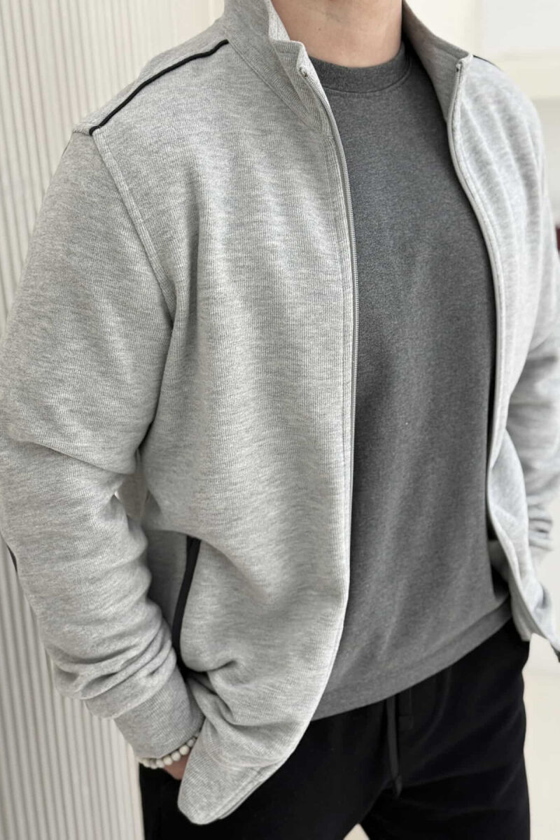 ONE COLOR SIMPLE ZIPPER MEN JACKET LIGHT GREY/GZ - 3