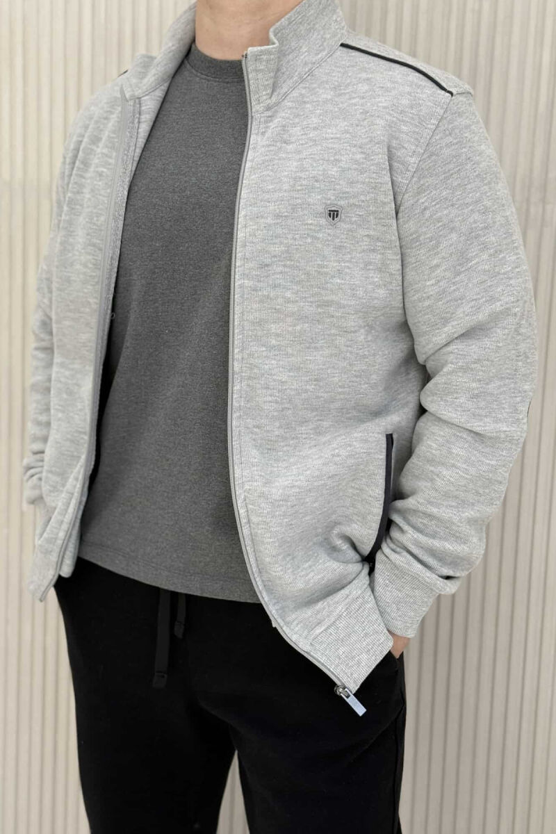 ONE COLOR SIMPLE ZIPPER MEN JACKET LIGHT GREY/GZ - 4