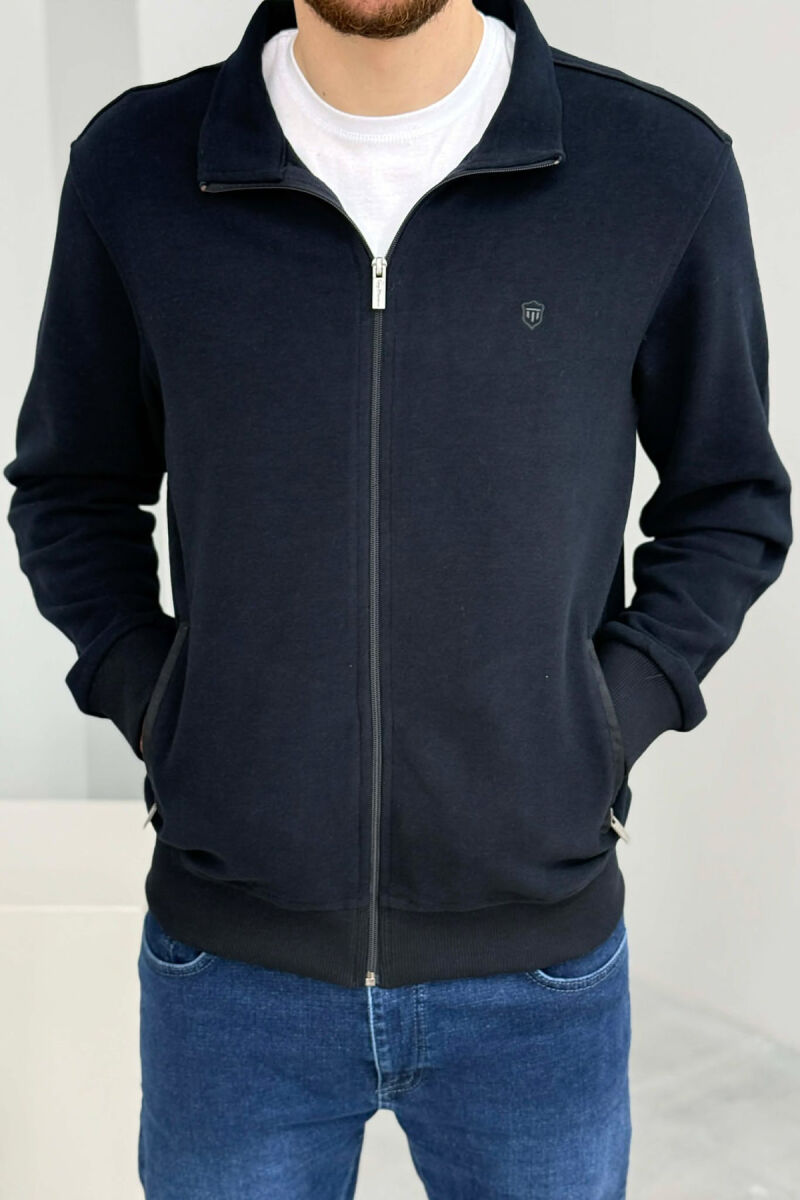 ONE COLOR SIMPLE ZIPPER MEN JACKET MIDNIGHT BLUE/BLU MESNATE - 1