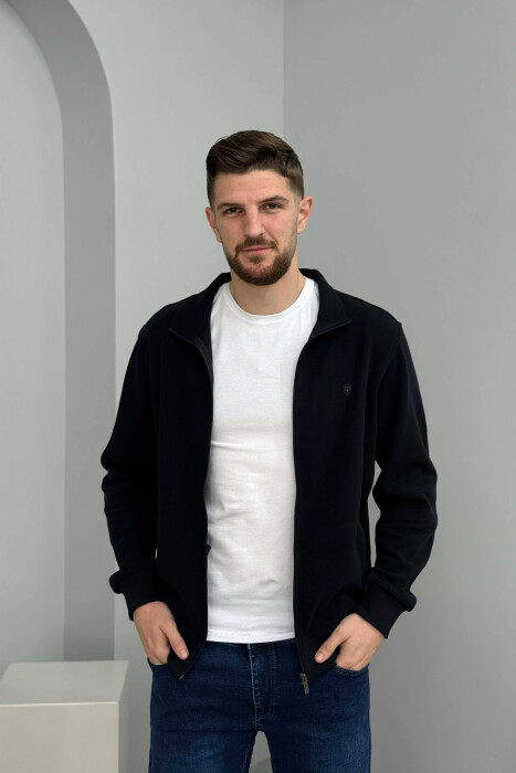 ONE COLOR SIMPLE ZIPPER MEN JACKET MIDNIGHT BLUE/BLU MESNATE - 4