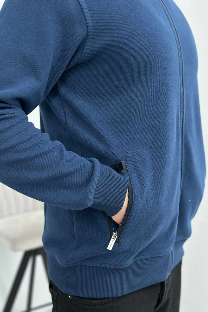 ONE COLOR SIMPLE ZIPPER MEN JACKET NAVY BLUE/BLU MARINE - 4