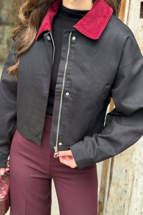 ONE COLOR SIMPLE ZIPPER WOMEN JACKET BLACK/ E ZEZE - 5