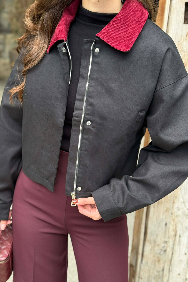 ONE COLOR SIMPLE ZIPPER WOMEN JACKET BLACK/ E ZEZE - 5