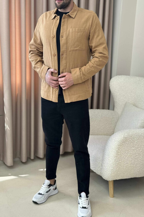 ONE COLOR SINGLE POCKET BUTTONED MEN JACKET LIGHT BROWN/KAZB - KLAUDIO FASHION
