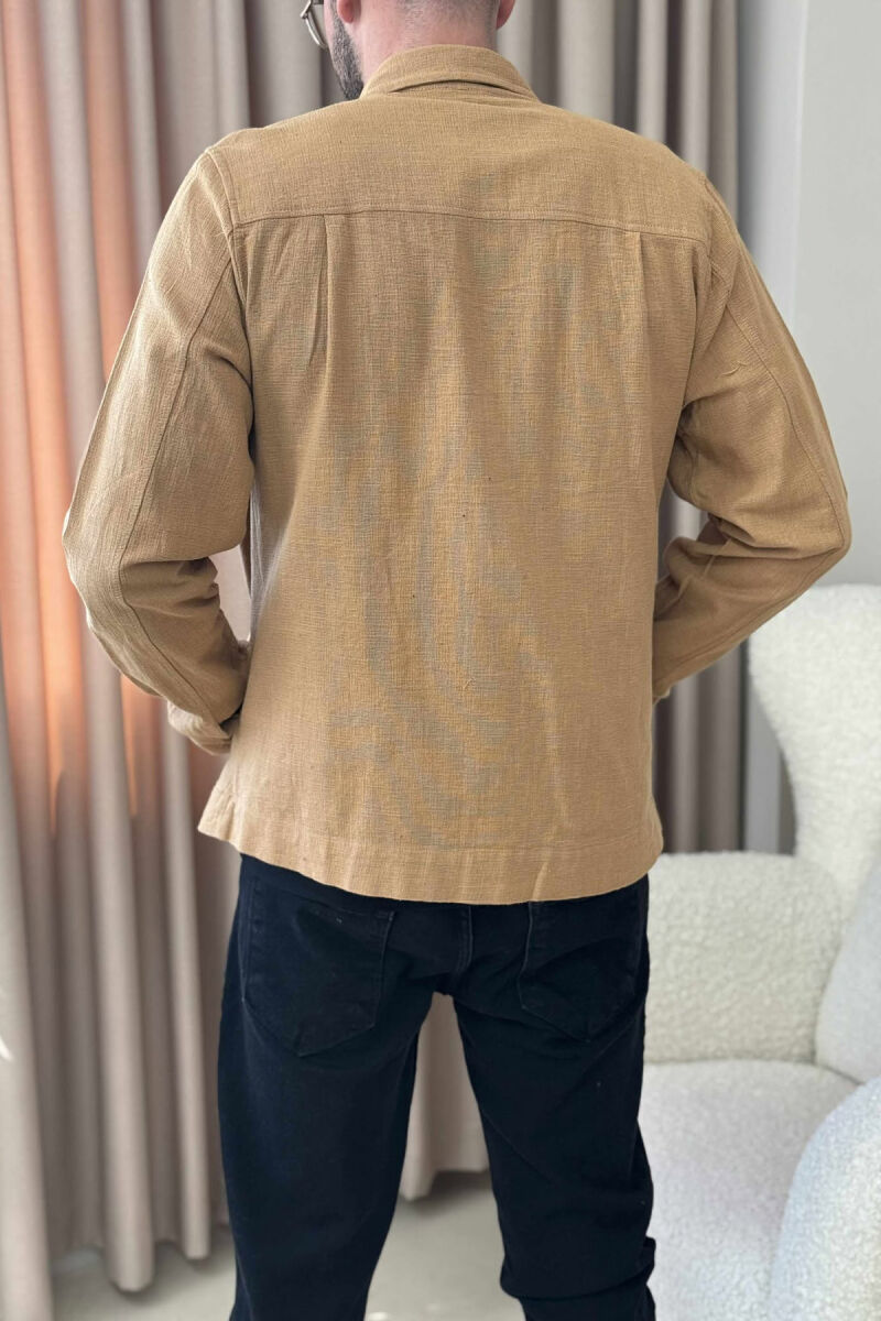 ONE COLOR SINGLE POCKET BUTTONED MEN JACKET LIGHT BROWN/KAZB - 3