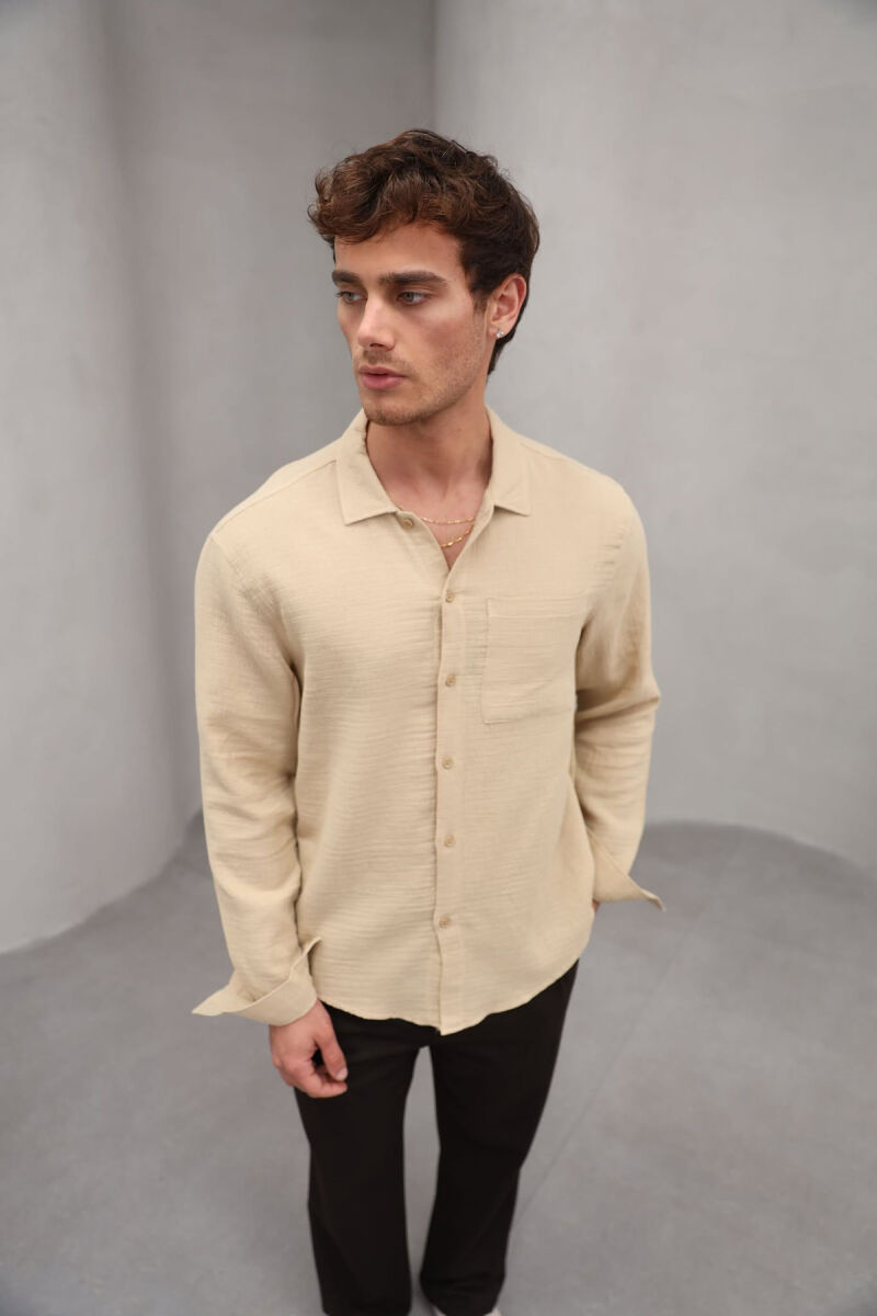 ONE COLOR SINGLE POCKET MEN SHIRT BEIGE/BEZHE - 1