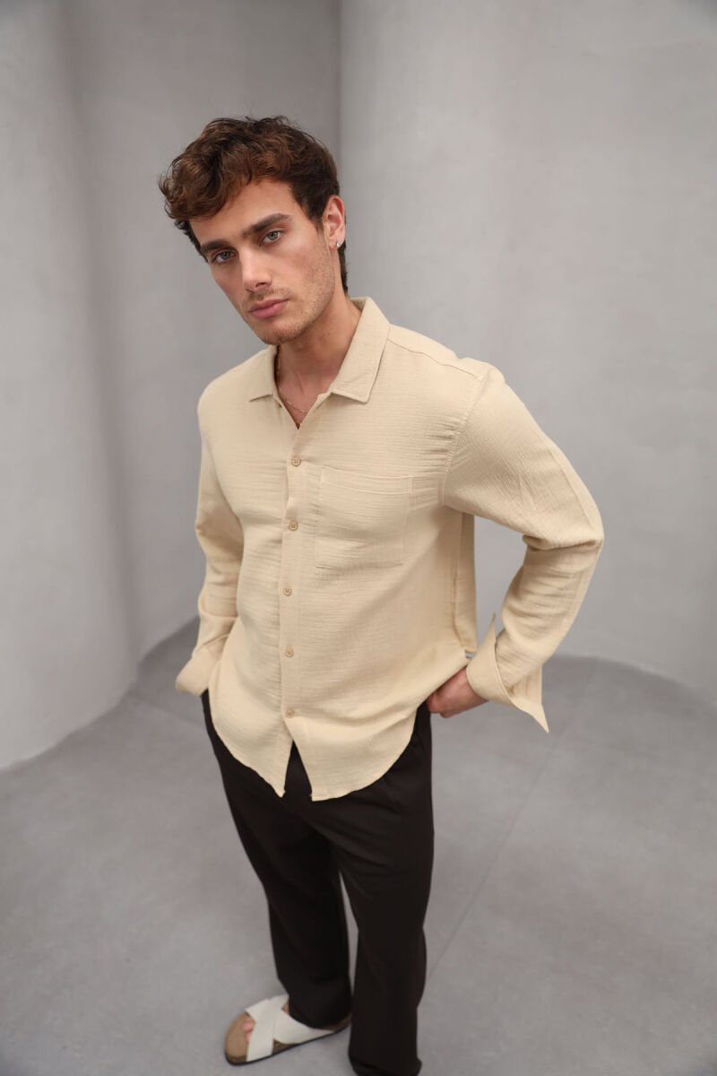 ONE COLOR SINGLE POCKET MEN SHIRT BEIGE/BEZHE - 2