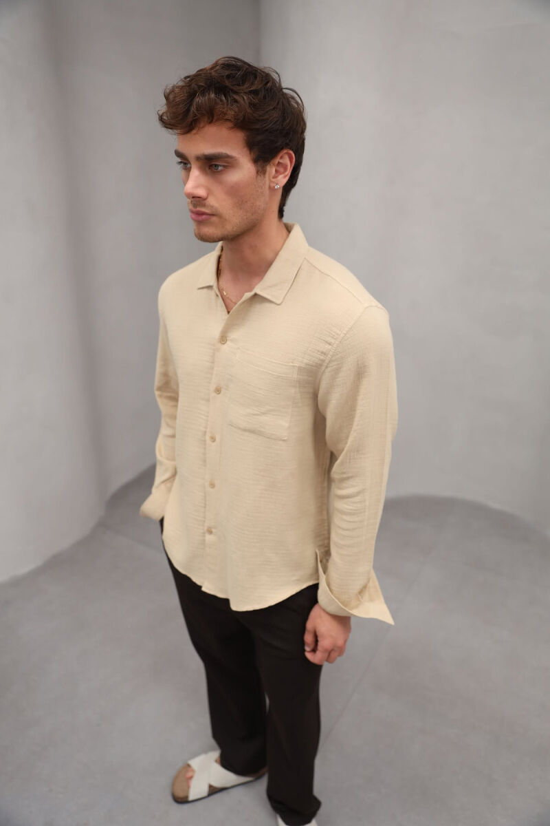 ONE COLOR SINGLE POCKET MEN SHIRT BEIGE/BEZHE - 3