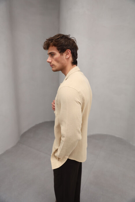 ONE COLOR SINGLE POCKET MEN SHIRT BEIGE/BEZHE - 5