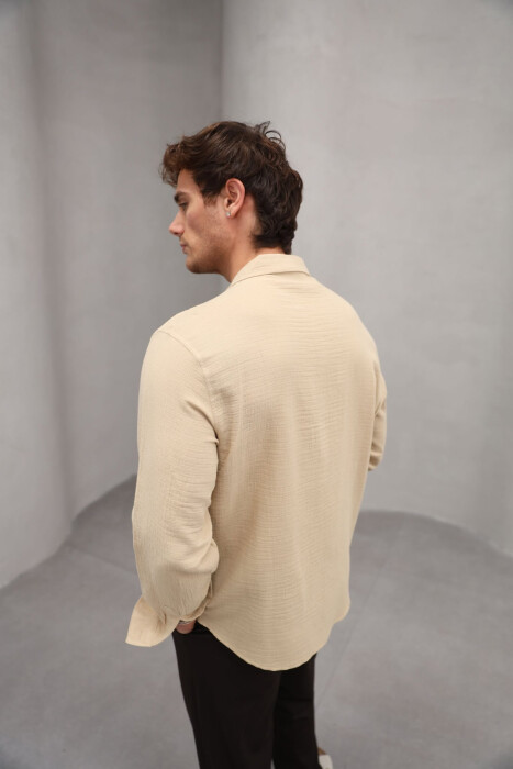 ONE COLOR SINGLE POCKET MEN SHIRT BEIGE/BEZHE - 6