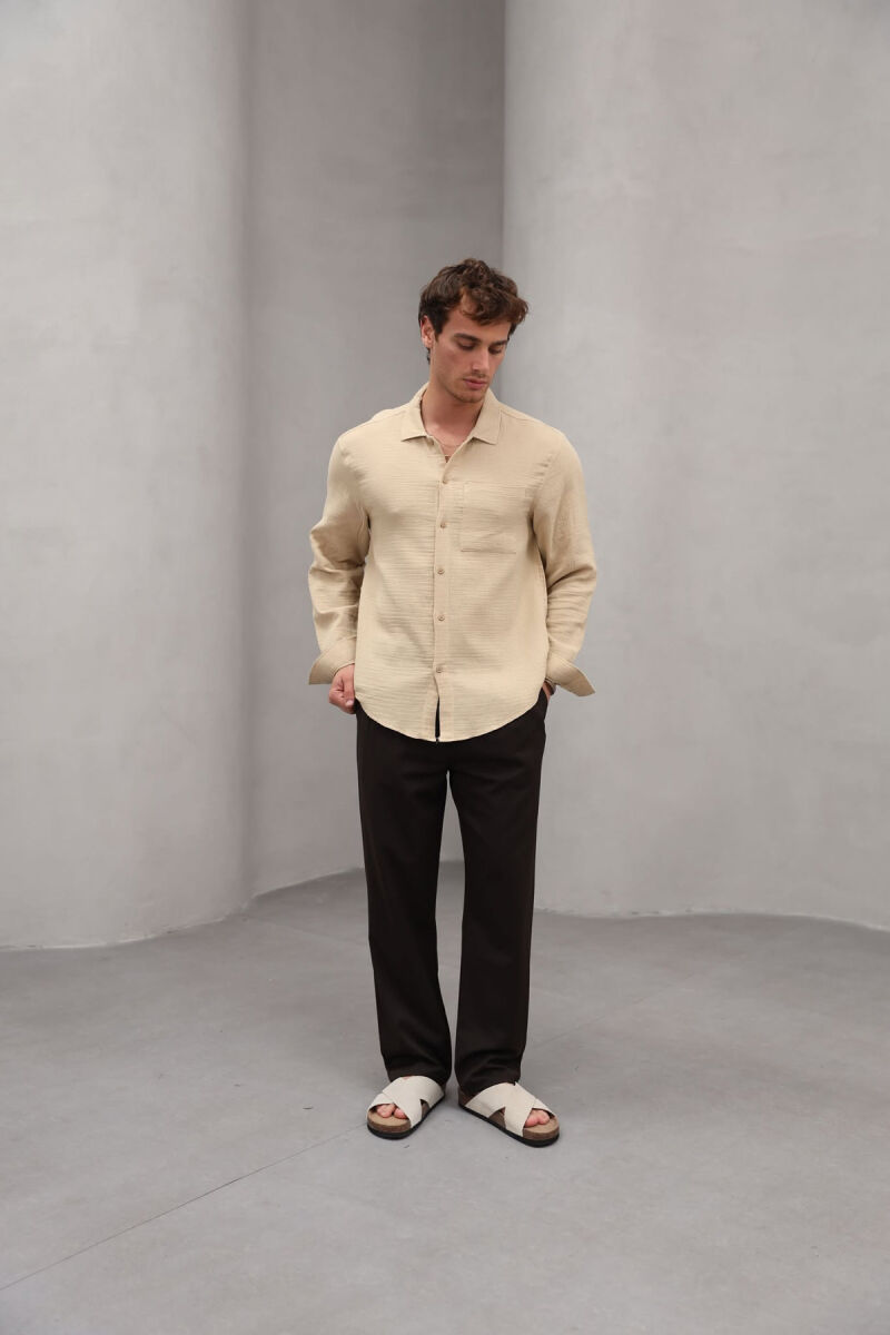 ONE COLOR SINGLE POCKET MEN SHIRT BEIGE/BEZHE - 8