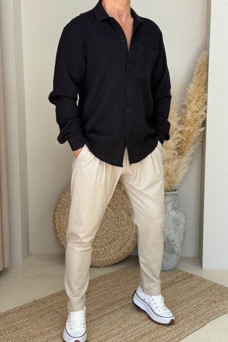 ONE COLOR SINGLE POCKET MEN SHIRT BLACK/ E ZEZE - 2