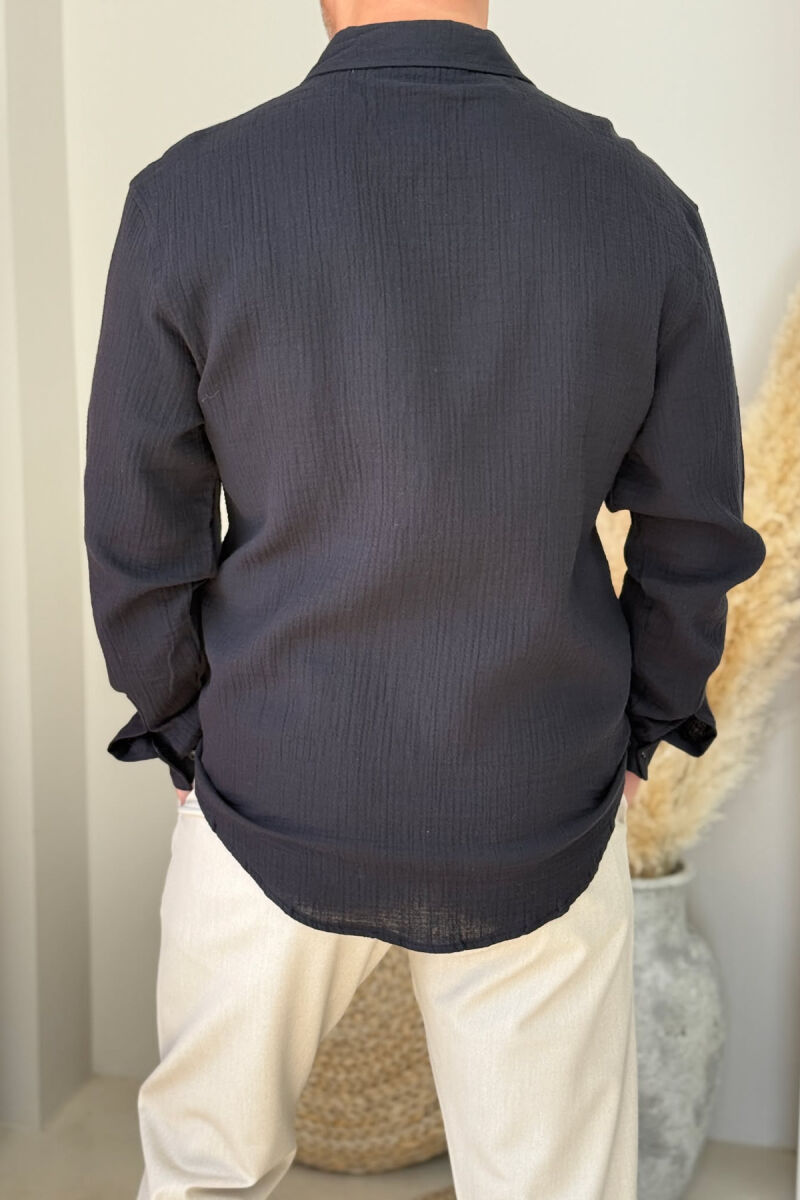 ONE COLOR SINGLE POCKET MEN SHIRT BLACK/ E ZEZE - 3