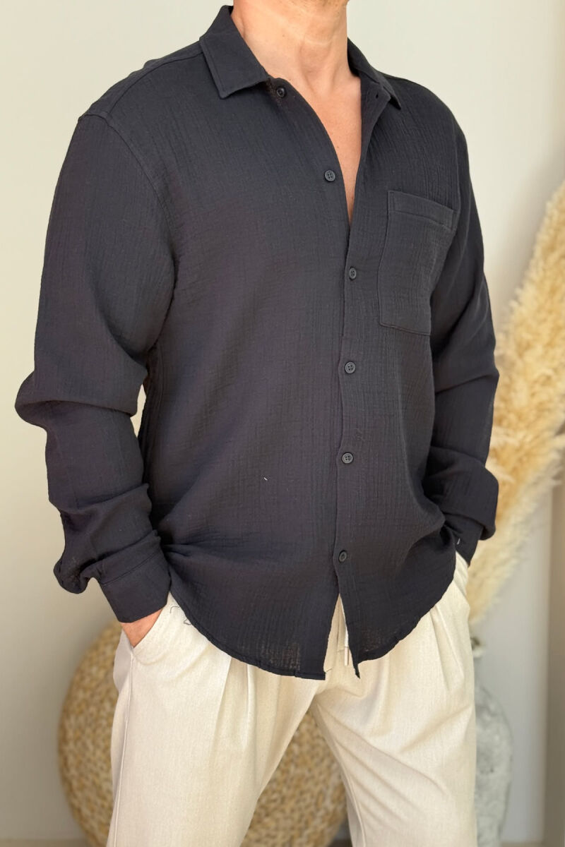 ONE COLOR SINGLE POCKET MEN SHIRT BLACK/ E ZEZE - 1