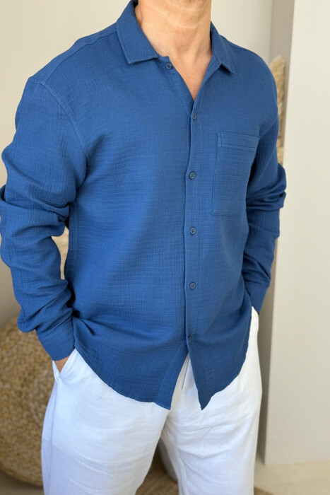 ONE COLOR SINGLE POCKET MEN SHIRT BLUE/BLU 