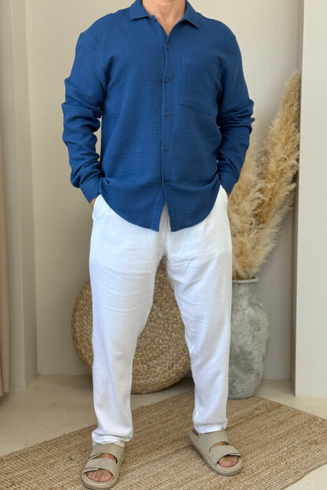 ONE COLOR SINGLE POCKET MEN SHIRT BLUE/BLU - 2