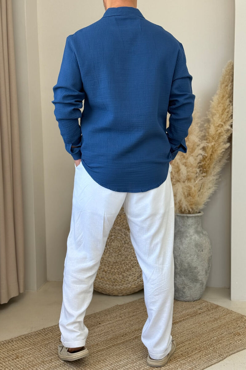 ONE COLOR SINGLE POCKET MEN SHIRT BLUE/BLU - 3