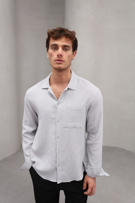 ONE COLOR SINGLE POCKET MEN SHIRT GREY/GRI - 1