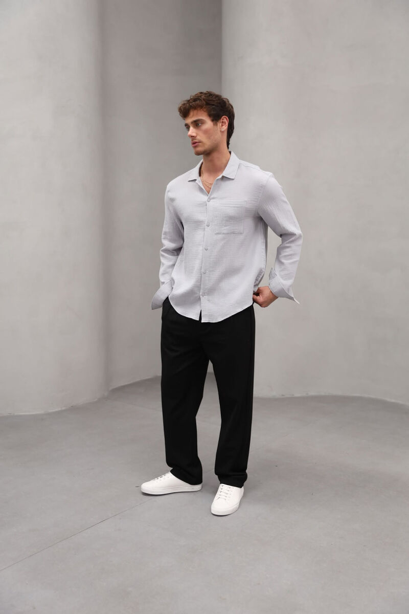 ONE COLOR SINGLE POCKET MEN SHIRT GREY/GRI - 4