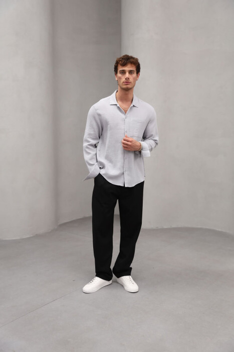 ONE COLOR SINGLE POCKET MEN SHIRT GREY/GRI - 5