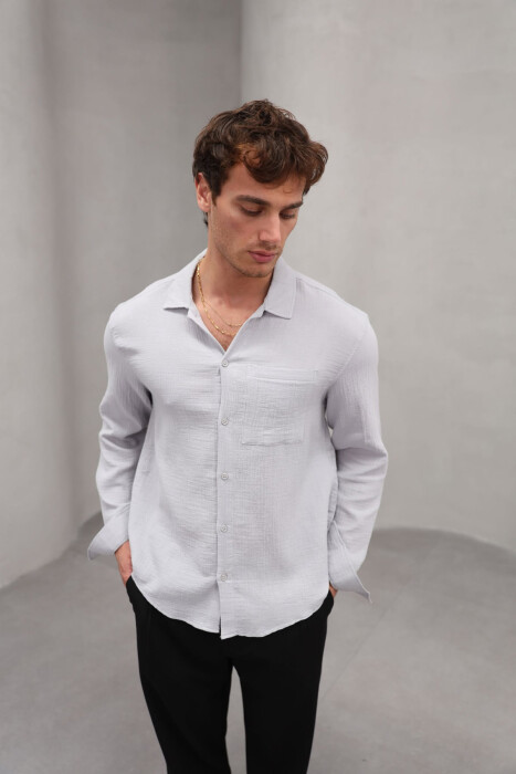 ONE COLOR SINGLE POCKET MEN SHIRT GREY/GRI - 6