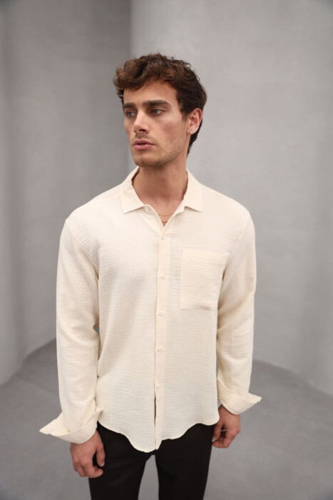 ONE COLOR SINGLE POCKET MEN SHIRT LIGHT BEIGE/BZHZB - 1